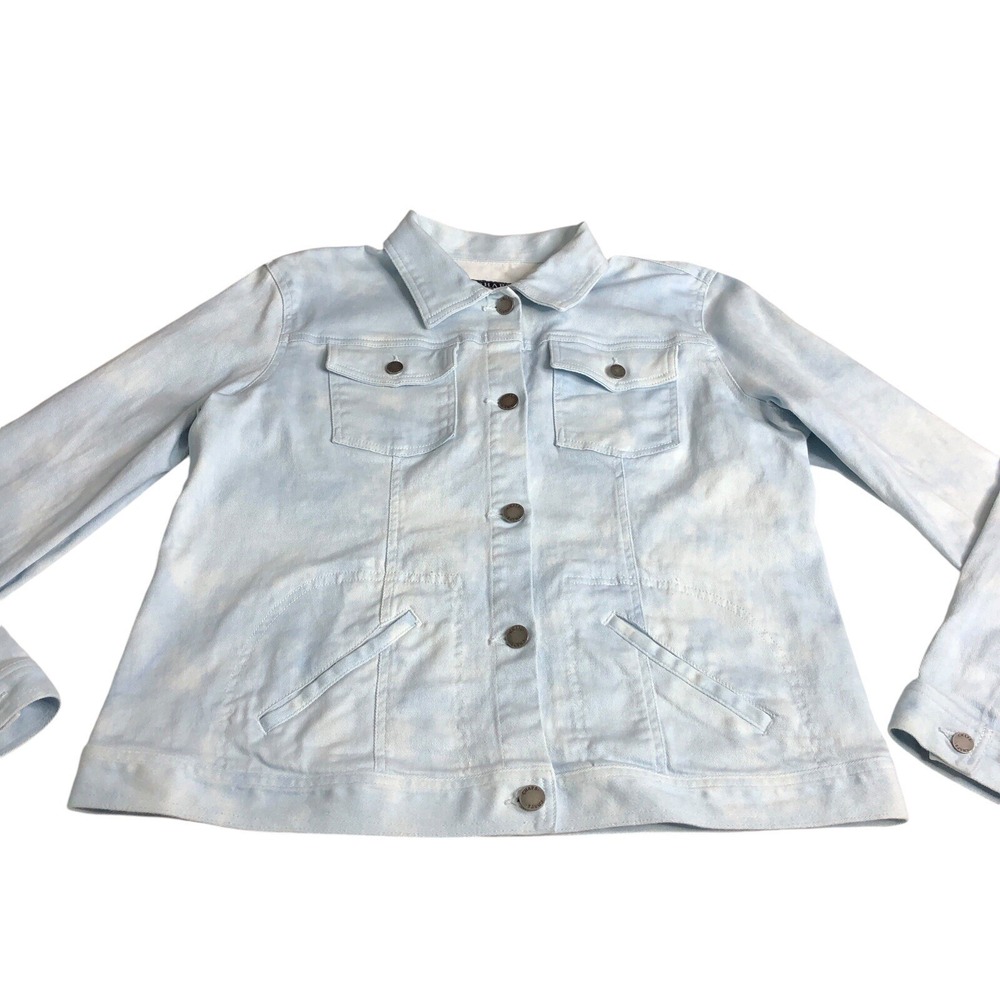 Vintage Y2K Chaps Denim Jacket Womens XL Blue Acid Wash Stretch Western Preppy - Picture 2 of 15